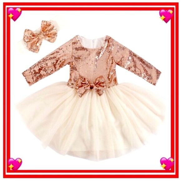 Girls’ Rose Gold Sequins and Ivory Tulle Flower Girl, Easter, Birthday Dress - Picture 2 of 9